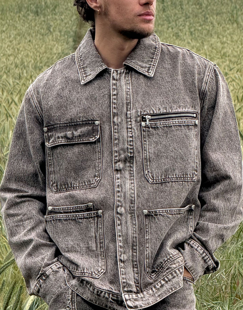 SSB-006 Utility Acid Wash Denim Jacket